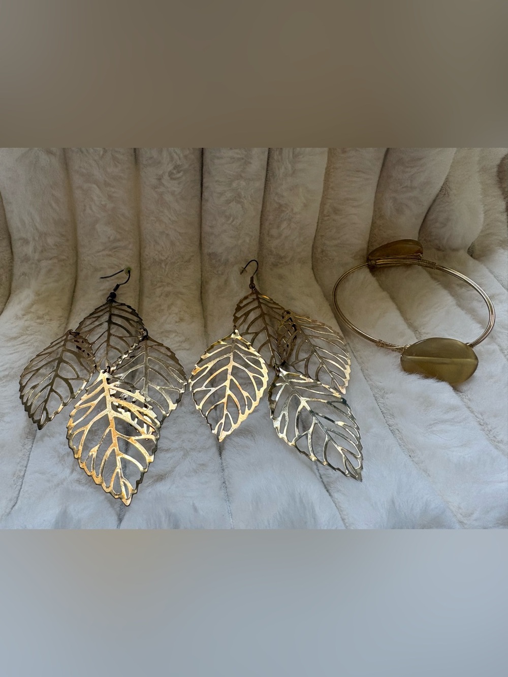 Boho Leaf Earring & Handmade Bracelet Set